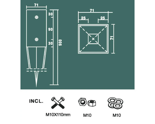 Dessin technique d''une douille à enfoncer avec dimensions et matériel de fixation inclus.