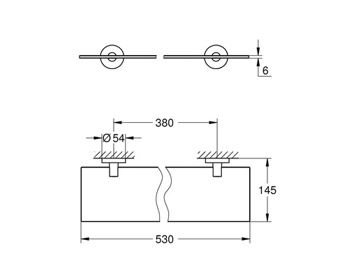 Technische Zeichnung eines Handtuchhalters mit Maßangaben