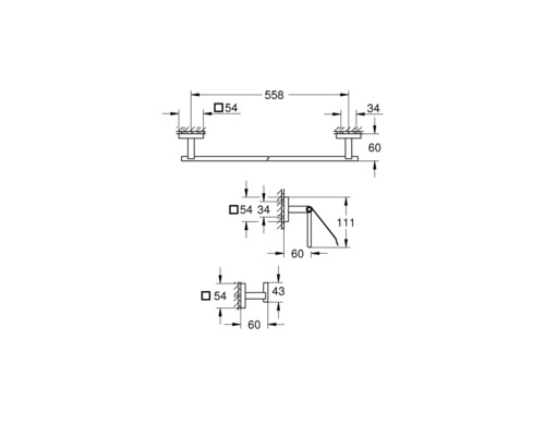 Schéma technique d''un porte-serviettes avec dimensions