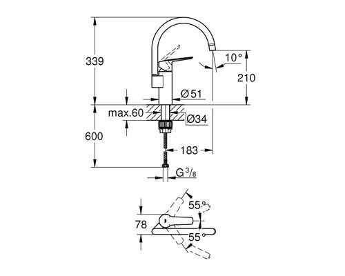 Dessin technique d''un robinet avec indication des dimensions