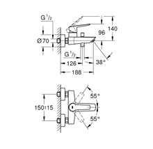Schéma technique d''un robinet avec indication des dimensions