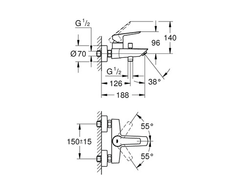 Schéma technique d''un robinet avec indication des dimensions