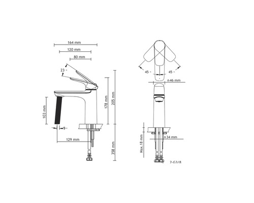 Dessin technique d''un robinet avec indications de mesure