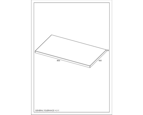 Dessin technique d''une plaque aux dimensions 806 x 460 x 28 mm