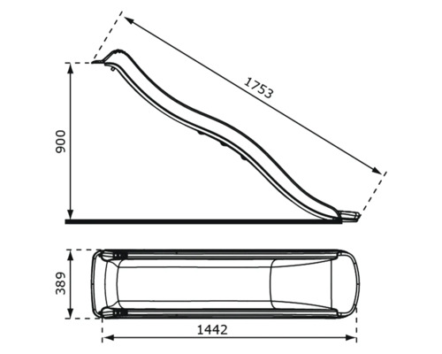 Schéma technique d''un toboggan pour enfants avec dimensions