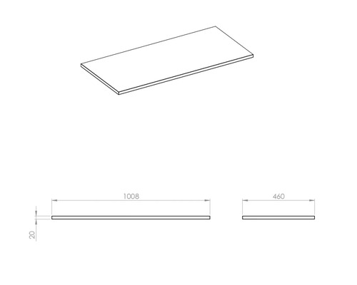 Dessin technique d''un plan de travail de dimensions 1008 x 460 x 20 mm