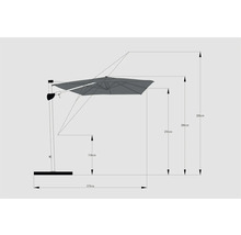 Image d'un parasol avec mât latéral et indications de dimensions