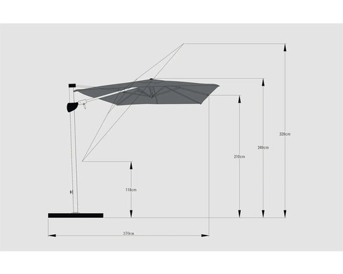 Image d'un parasol avec mât latéral et indications de dimensions