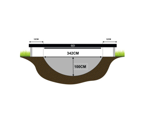 Schéma d''un trampoline de jardin encastré avec dimensions