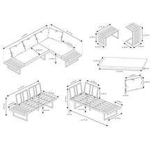 Masse einer Loungegruppe für den Garten mit Ecksofa, Sesseln und Tisch
