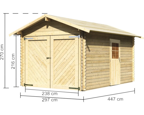 Garage en bois avec double porte et porte latérale avec dimensions