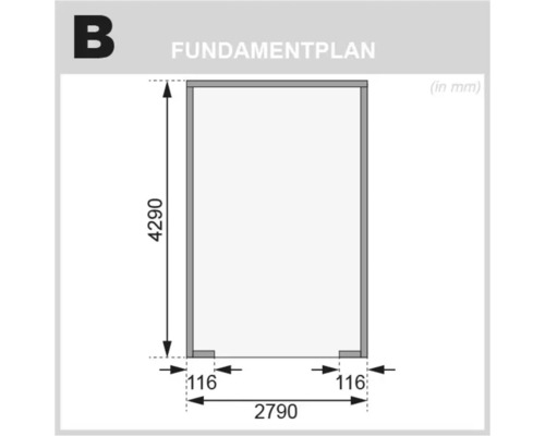 Plan de fondation avec les dimensions 4290 sur 2790 millimètres