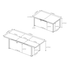 Technische Zeichnung eines ausziehbaren Gartentisches mit Maßangaben