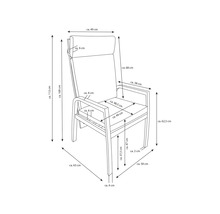 Technische Zeichnung eines Stuhls mit Maßangaben