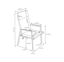 Technische Zeichnung eines Stuhls mit Maßangaben