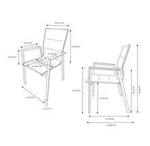 Technische Zeichnung eines Gartenstuhls mit Maßangaben