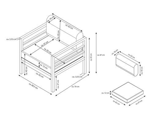Dessin d''un fauteuil avec dimensions
