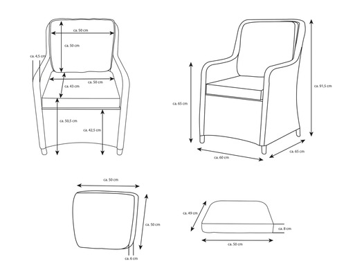 Skizze eines Gartenstuhls mit Maßangaben