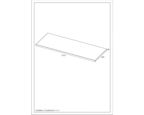 Illustration d''un plan de travail avec les dimensions 1210, 460 et 28