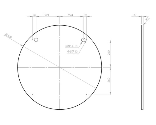 Dessin technique d''une plaque ronde avec dimensions