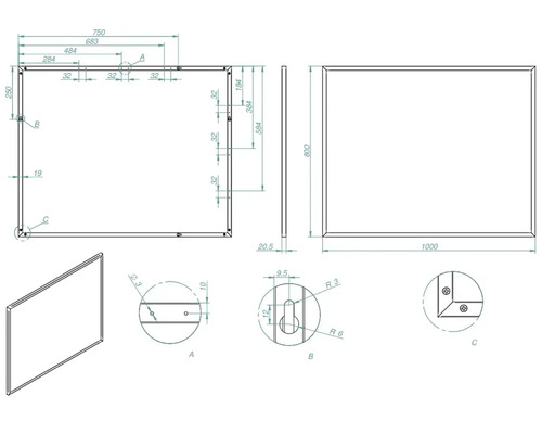 Technische Zeichnung eines Rechtecks mit Maßangaben
