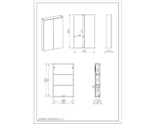 Schéma technique d''une armoire de toilette avec dimensions