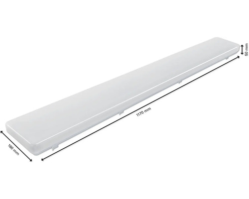 Luminaire LED pour pièces humides, dimensions 1170 mm x 160 mm x 50 mm