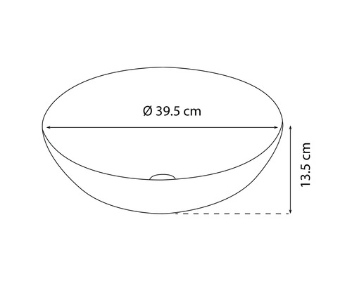 Dessin d''un lavabo à poser avec des dimensions de 39,5 cm de diamètre et 13,5 cm de hauteur