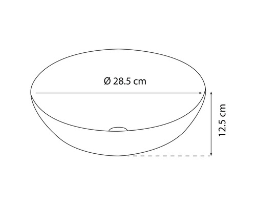 Croquis d''un lavabo de 28,5 cm de diamètre et 12,5 cm de hauteur