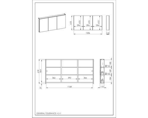 Schéma technique d''une armoire de toilette avec dimensions