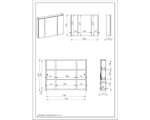 Schéma technique d''une armoire de toilette avec dimensions.