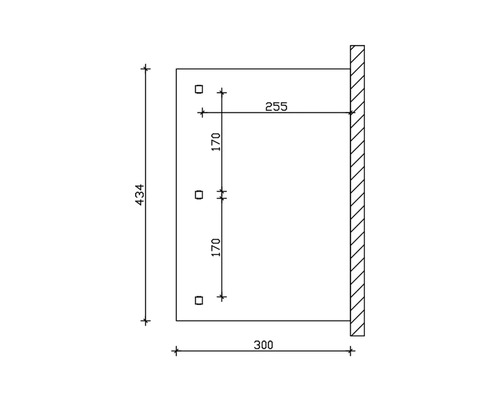 Dessin technique d''une plaque de dimensions 434 x 300 mm avec trous de forage