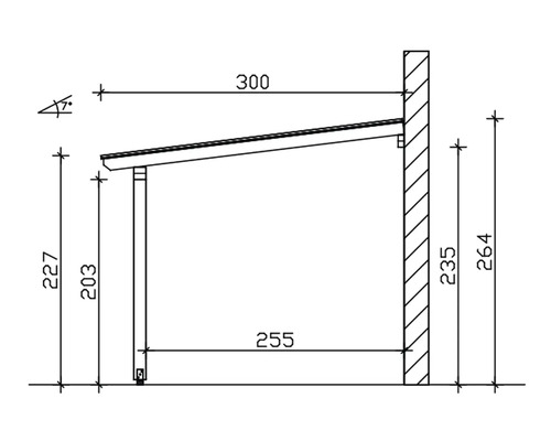 Schéma technique d''un abri avec indications de dimensions