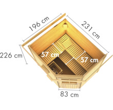 Saunahaus Karibu Rubin 2 ohne Ofen mit Holztüre und Klarglas terragrau/weiss