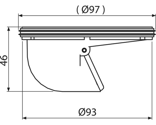 Technische Zeichnung einer Fallrohrklappe mit Maßangaben
