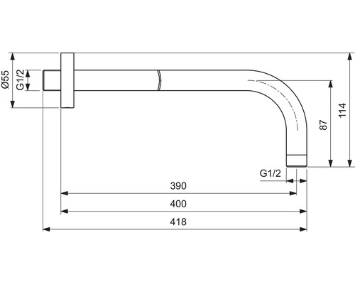 Technische Zeichnung eines Wasserhahns mit Maßen.
