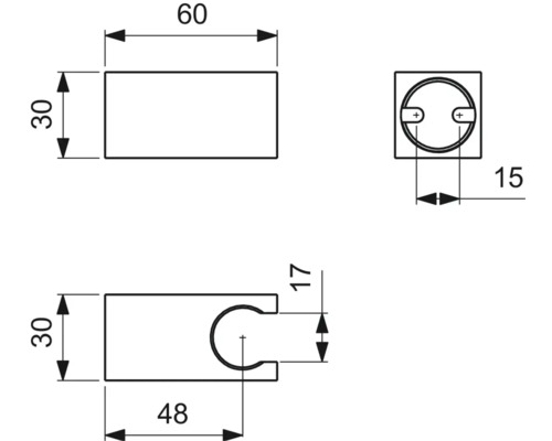 Dessin technique d''une barre de douche avec les dimensions.