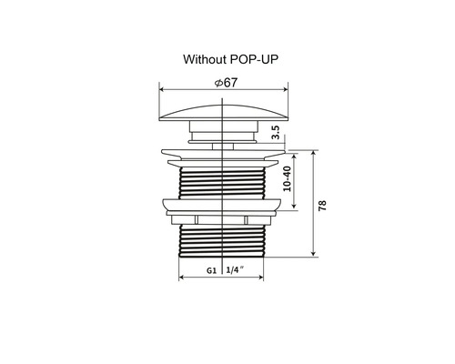 Dessin technique d''une bonde sans fonction pop-up avec indication des dimensions