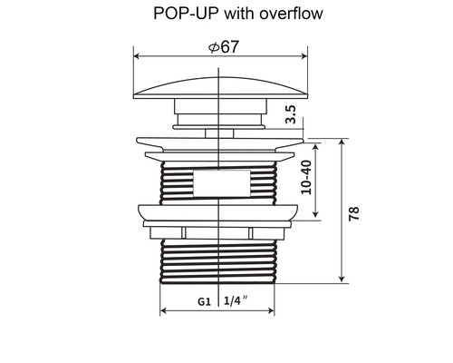 Schéma technique garniture de vidage avec trop-plein, dimensions