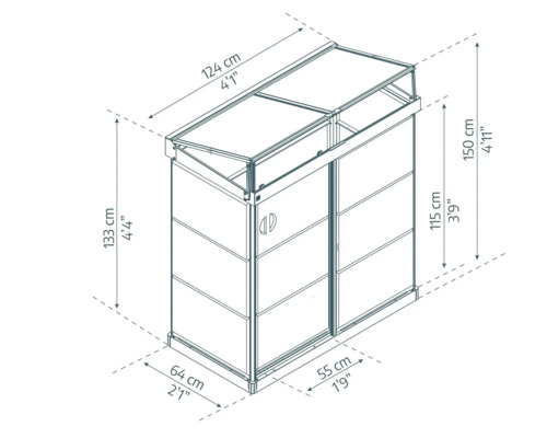 Dessin technique d''un abri de jardin avec dimensions