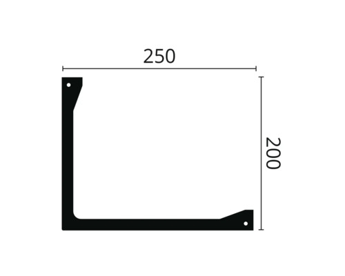 Dessin technique d''un angle avec les dimensions 250 et 200.