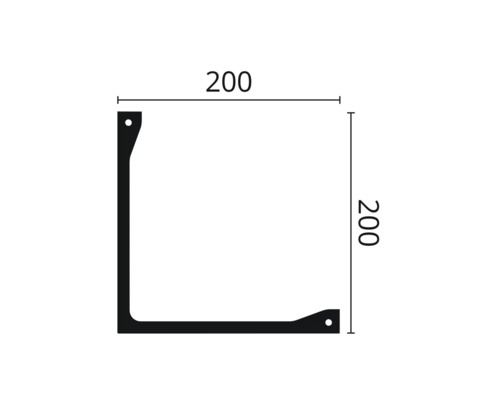 Schéma technique d''un angle de dimensions 200 x 200 mm