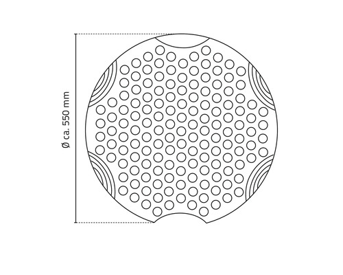 Zeichnung einer runden Pflanzscheibe mit einem Durchmesser von circa 550 Millimeter