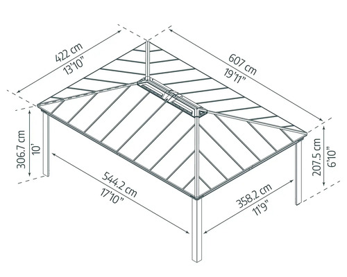 Dessin technique d''un pavillon avec dimensions en centimètres