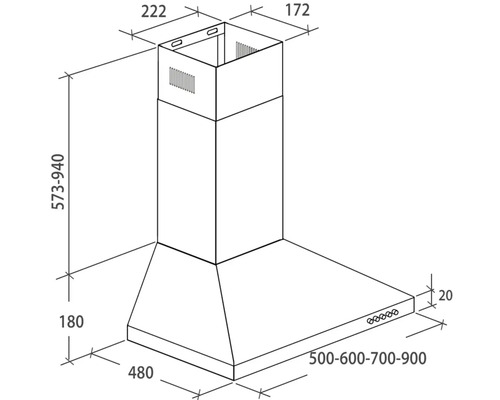 Schéma technique d''une hotte aspirante avec dimensions