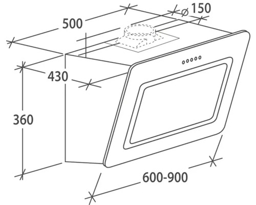 Dessin technique d''une hotte aspirante avec dimensions.