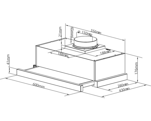 Dessin technique d''une hotte aspirante avec dimensions