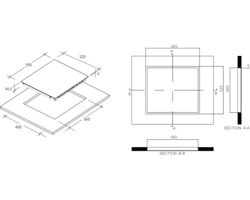 Dessin technique d''un couvercle de plaque de cuisson avec dimensions