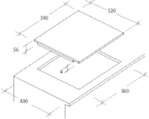 Dessin technique d''une plaque de cuisson avec des dimensions.