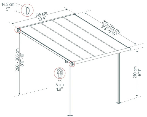 Schéma technique d''un toit de terrasse avec indications de dimensions